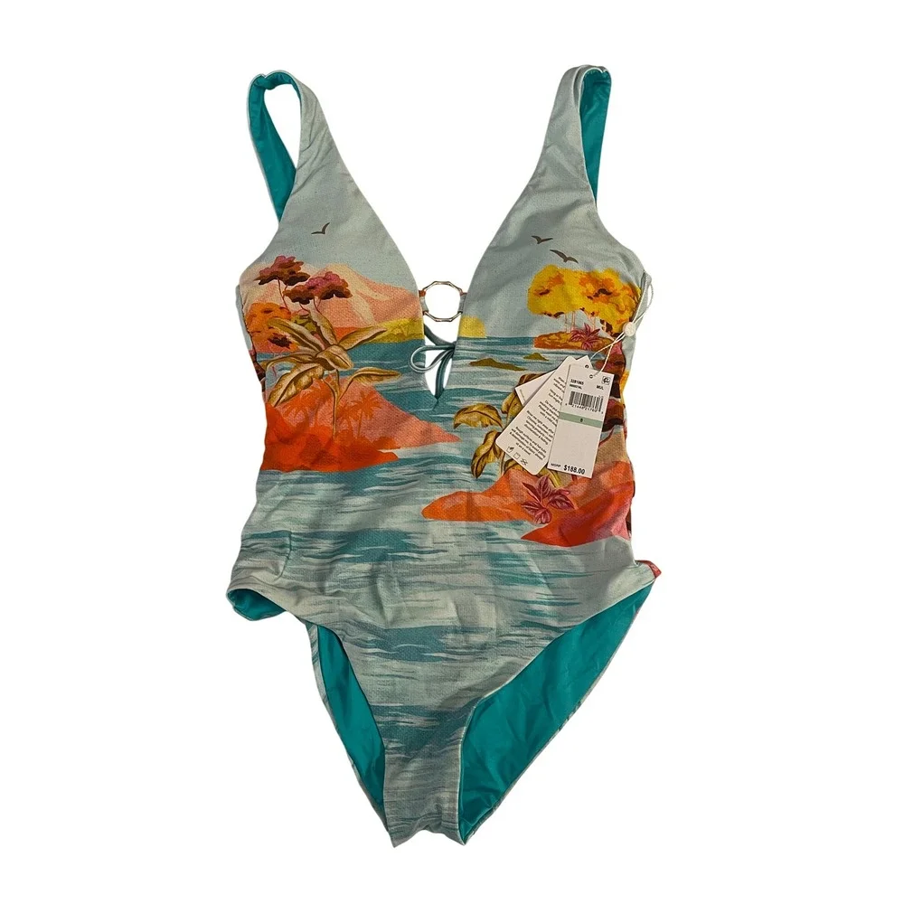 Trina Turk Cyclades Plunge One‎ Piece Swimsuit Women's Size 8